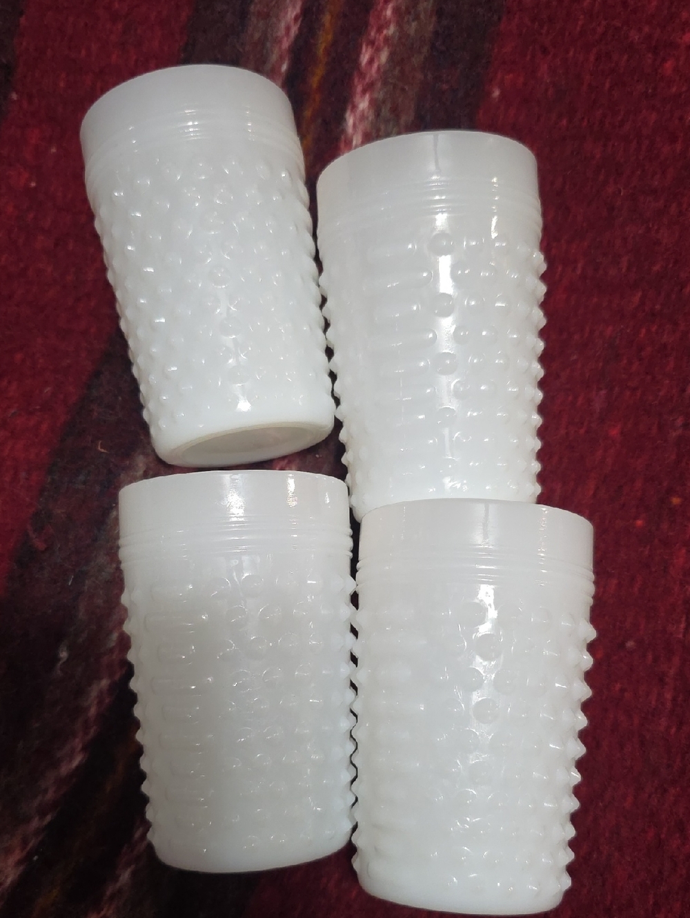 Set of 4 White Hobnail Milk Glass Tumblers